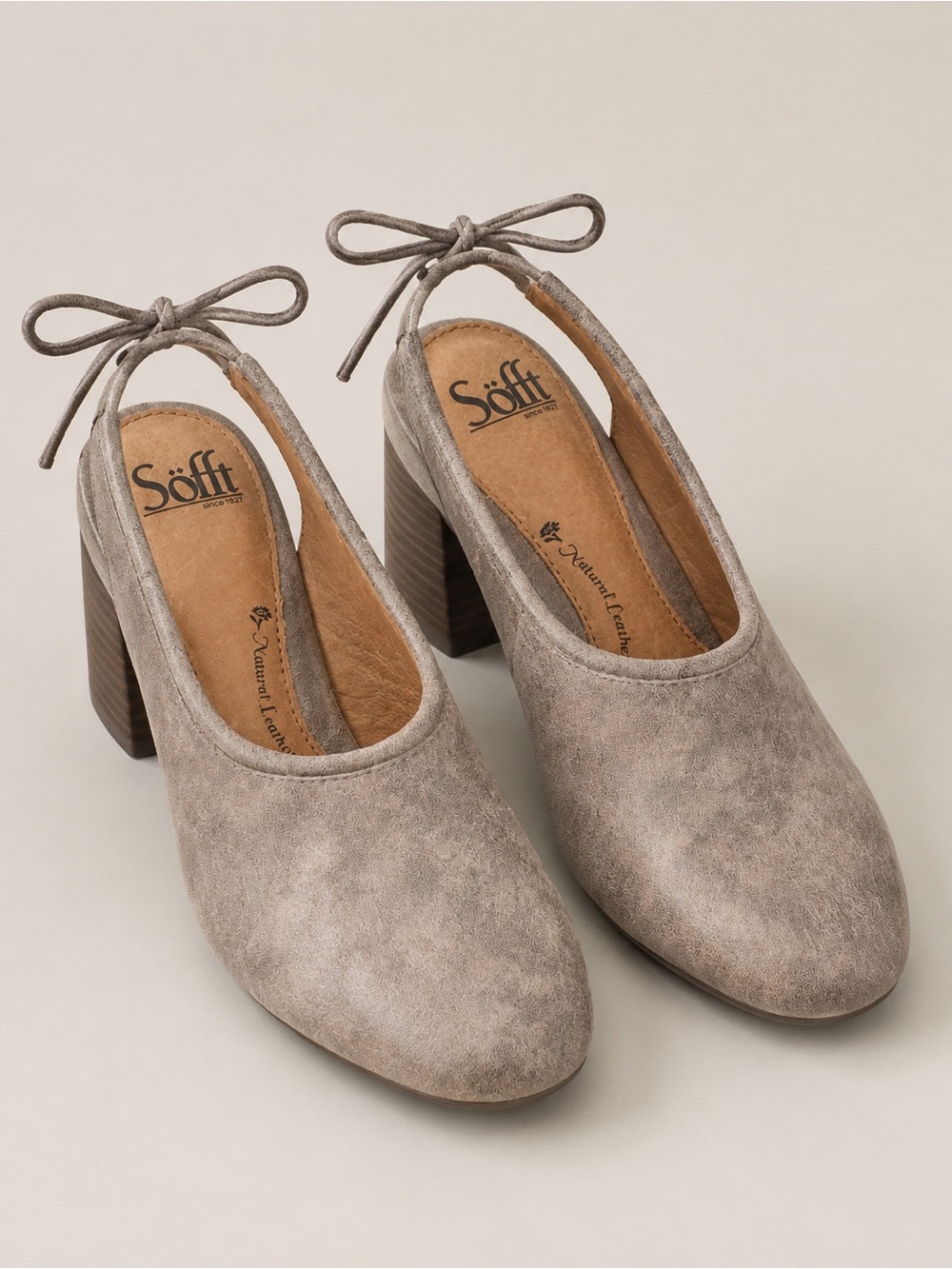 Söfft Lenora Smoke Leather Slingback Block Heel Shoes Sz 9